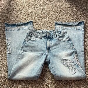 GAP Kids ‘70s Flare High Rise Light Blue Jeans with Butterfly Embroidery